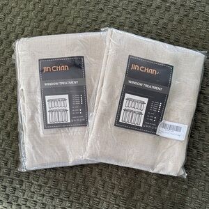 (8 panels) Beige Linen Semi-Sheer Half-Window Treatment Set 24” Length